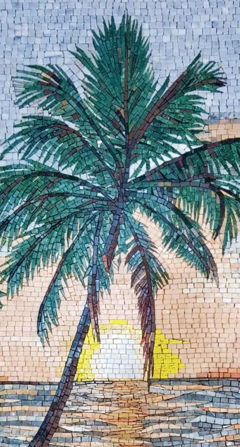 Tropical Beach Sunset Stone Mosaic Wall Art - Handmade Palm Tree Seascape for Indoor & Outdoor Decor - Home Decoration - Custom Sizes - Image 4