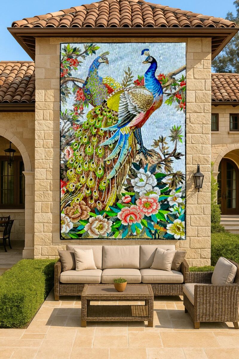 COLORFUL PEACOCK MOSAIC - Handcrafted Natural Stone & Marble Wall Art - Luxury Bird Artwork - Indoor/Outdoor - Vibrant Colors - Mosaic Tile - Image 6