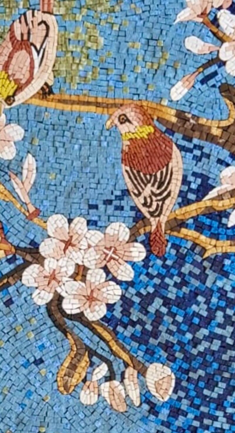 Handmade Stone Mosaic Wall Art - Birds and Blossoms on Blue Sky - Colorful Unique Design - Home Decoration - Custom Size Mosaic Tile Art - Image 5