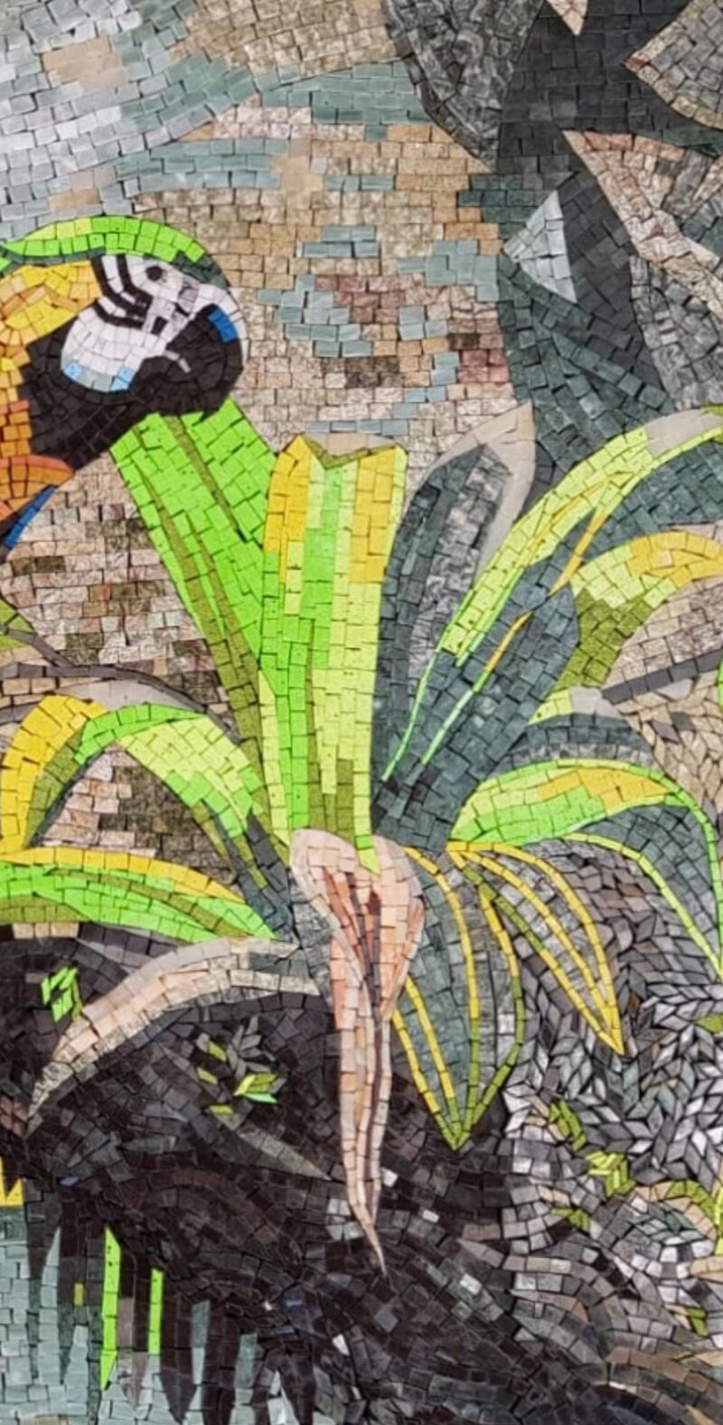 Handmade Parrot Mosaic Wall Art - Tropical Macaw Birds in Jungle | Colorful Stone & Marble Mosaic | Exotic Nature-Inspired Decor | Any Size - Image 4