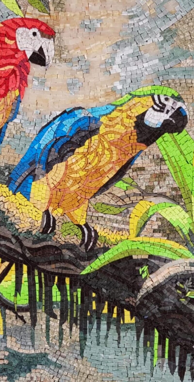 Handmade Parrot Mosaic Wall Art - Tropical Macaw Birds in Jungle | Colorful Stone & Marble Mosaic | Exotic Nature-Inspired Decor | Any Size - Image 5