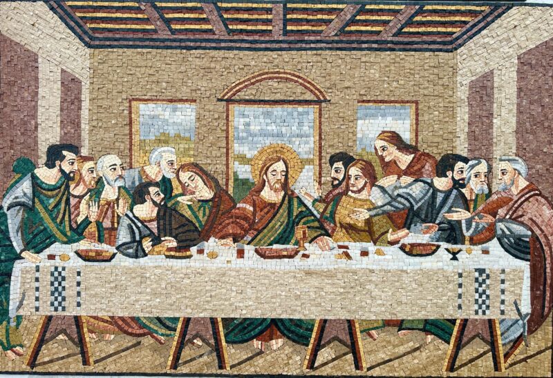 Last Supper Religious Mosaic - Handmade Christian Wall Art - Stone and Marble Art Reproduction - Chapel/Living Room Decoration - Any Size