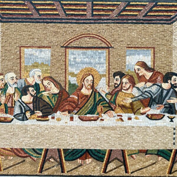 Last Supper Religious Mosaic - Handmade Christian Wall Art - Stone and Marble Art Reproduction - Chapel/Living Room Decoration - Any Size