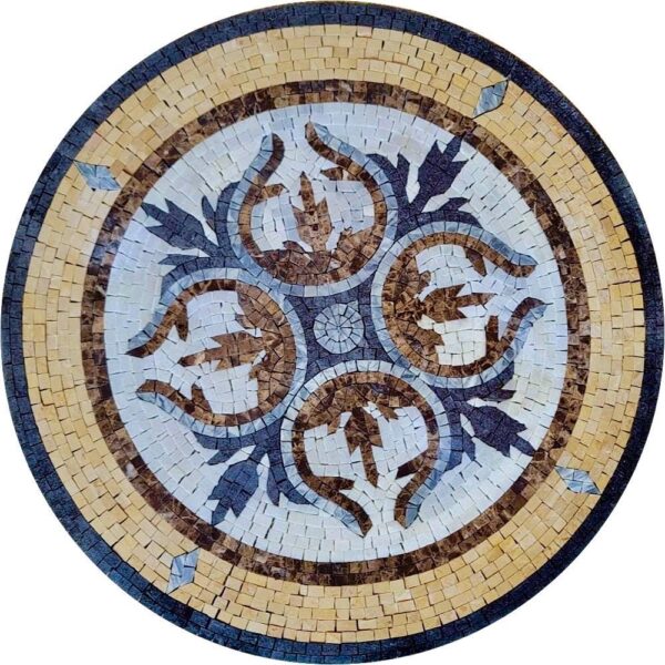 Round Floral Medallion Mosaic - Handmade Natural Stone Tile Art for Floors & Walls, Classic Decorative Marble Mosaic, Any Size Custom Design