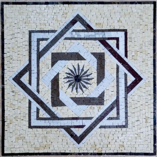 Mosaic Art Geometric Medallion | Natural Stone Tiles | Home Decoration | Indoor/Outdoor | Handmade Mosaic Accent | Custom Sizes Available