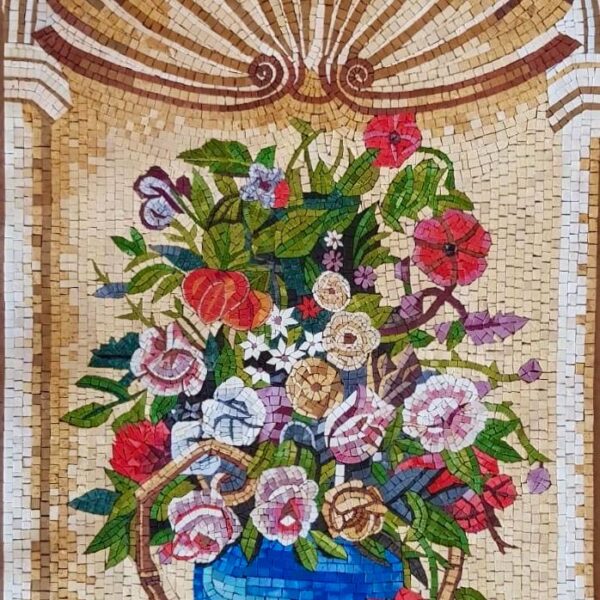 Colorful Mosaic FLOWER VASE - Natural Stone Panel - Custom Sizes - Elegant Wall Decor - Vibrant Colors - Mosaic Tile Art - Indoor/Outdoor