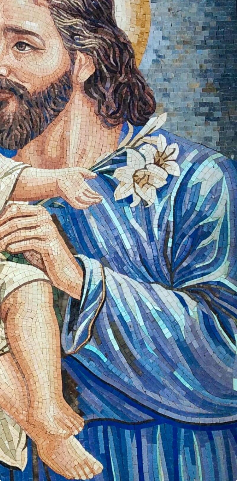 Saint Joseph and Child Jesus - Handmade Wall Decor - Natural Stone & Marble - Christian Art - Custom Size - Mosaic Tile Art -Creative Design - Image 4