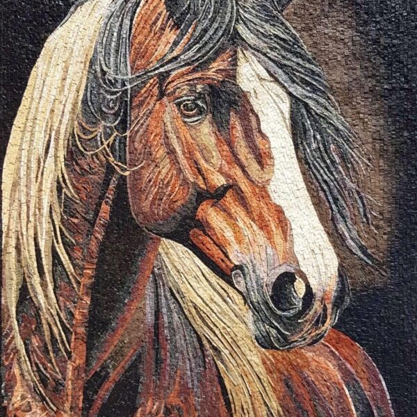 Regal Brown Horse - Natural Stone & Marble Mosaic - Indoor/Outdoor - Living Room Decor - Garden Decoration - Handmade Wall Art - Custom Size