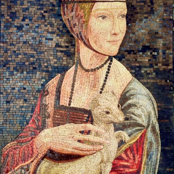Handmade Mosaic of Lady with an Ermine - Leonardo da Vinci Inspired Stone Artwork, Renaissance Wall Art, Luxury Classical Decor - Any Size