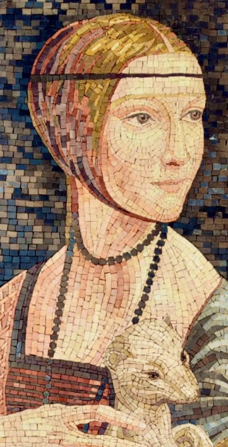 Handmade Mosaic of Lady with an Ermine - Leonardo da Vinci Inspired Stone Artwork, Renaissance Wall Art, Luxury Classical Decor - Any Size - Image 4