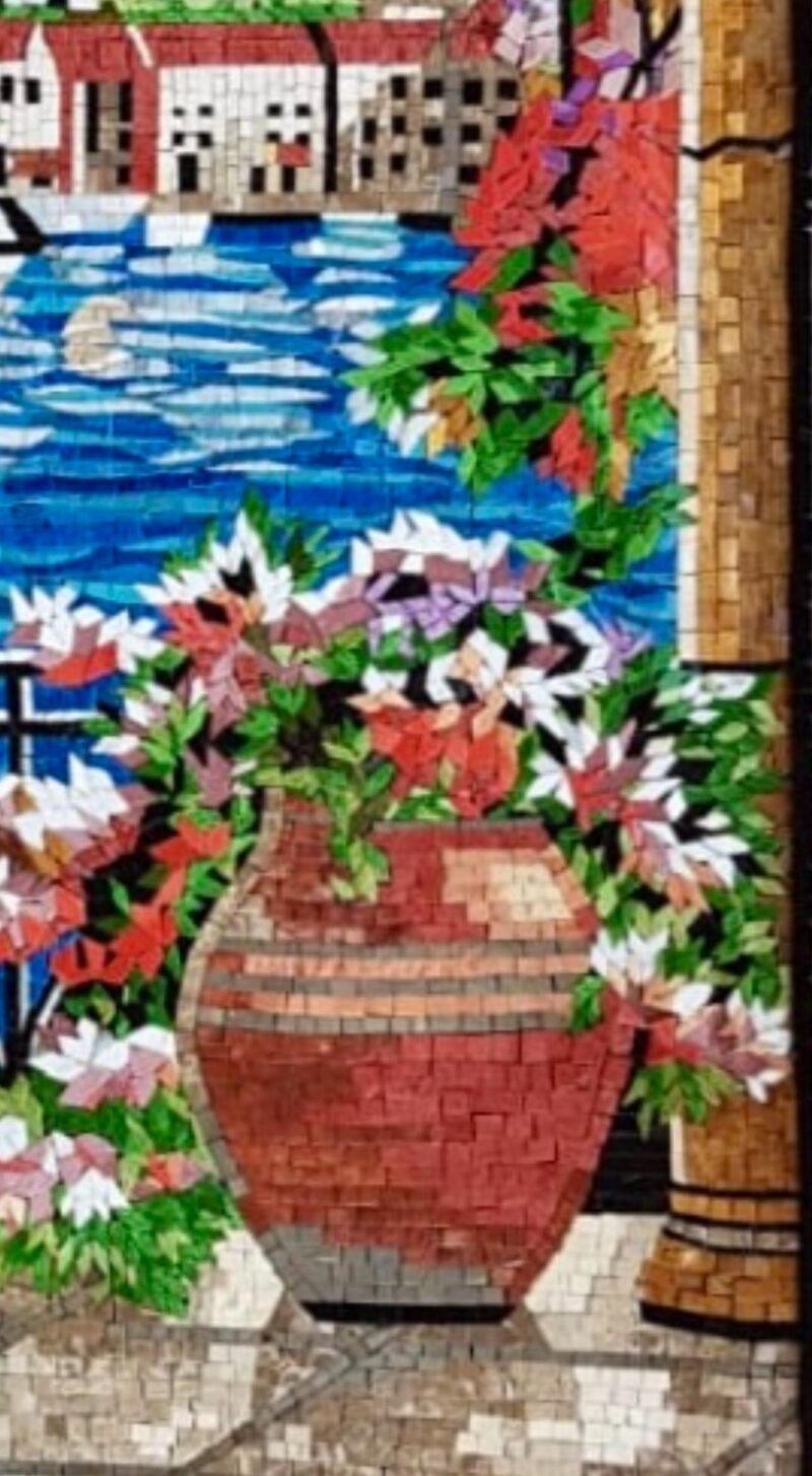 Handmade Stone Mosaic Wall Art - Mediterranean Seaside View Through Archway - Luxury Villa & Home Decor - Stone and Marble - Custom Sizes - Image 4