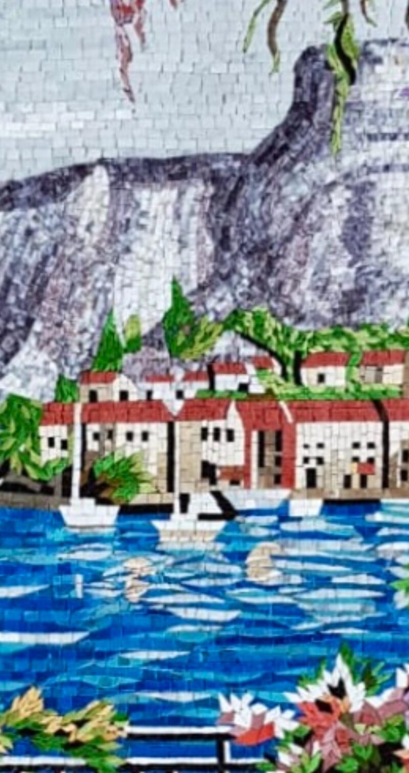 Handmade Stone Mosaic Wall Art - Mediterranean Seaside View Through Archway - Luxury Villa & Home Decor - Stone and Marble - Custom Sizes - Image 5