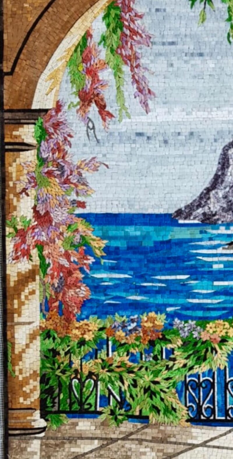 Handmade Stone Mosaic Wall Art - Mediterranean Seaside View Through Archway - Luxury Villa & Home Decor - Stone and Marble - Custom Sizes - Image 6