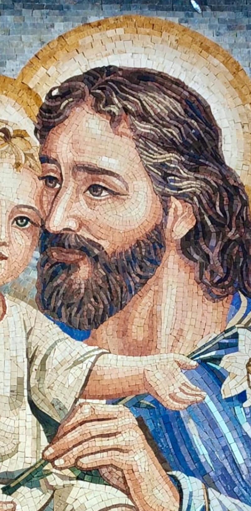 Saint Joseph and Child Jesus - Handmade Wall Decor - Natural Stone & Marble - Christian Art - Custom Size - Mosaic Tile Art -Creative Design - Image 2