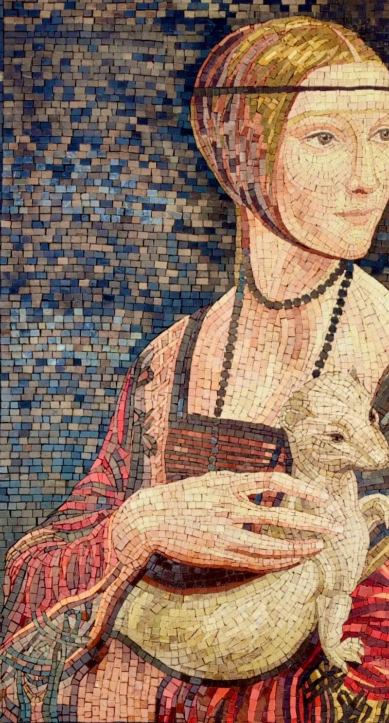 Handmade Mosaic of Lady with an Ermine - Leonardo da Vinci Inspired Stone Artwork, Renaissance Wall Art, Luxury Classical Decor - Any Size - Image 3