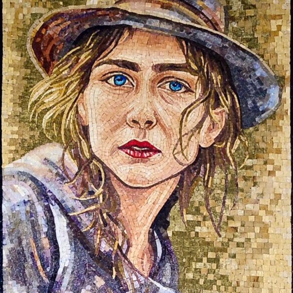 Handmade Stone Mosaic Portrait - Woman in a Hat, Contemporary Wall Art, Indoor/Outdoor Home Decor - Figurative Artwork - Custom Sizes
