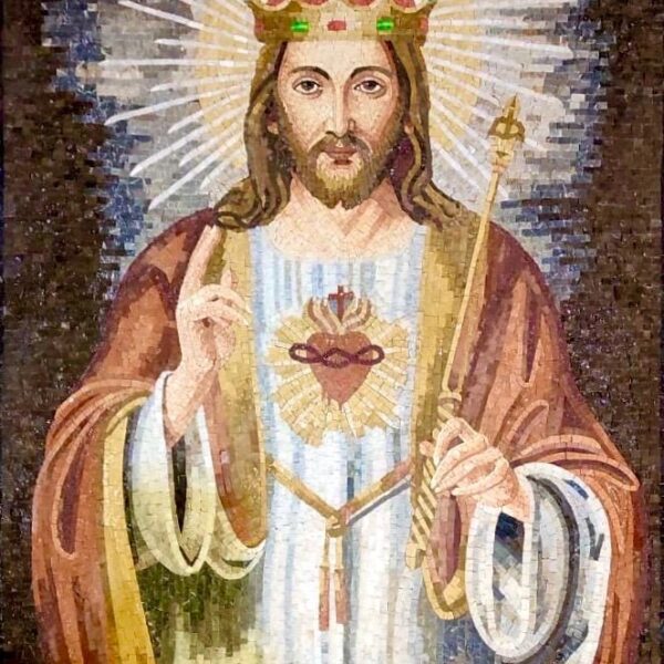 Handmade Sacred Heart Mosaic of Christ the King - Religious Handmade Wall Art and Home Decoration - Custom Size - Mosaic Tile Art of Jesus