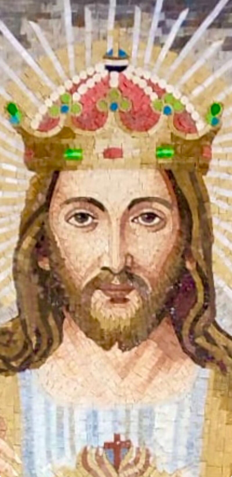 Handmade Sacred Heart Mosaic of Christ the King - Religious Handmade Wall Art and Home Decoration - Custom Size - Mosaic Tile Art of Jesus - Image 3