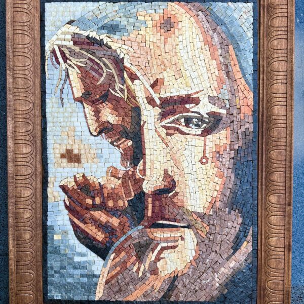IN FRAME Handmade Mosaic of Jesus Praying - Sacred Christian Wall Art, Religious Icon, Devotional Home Decor, Natural Stone