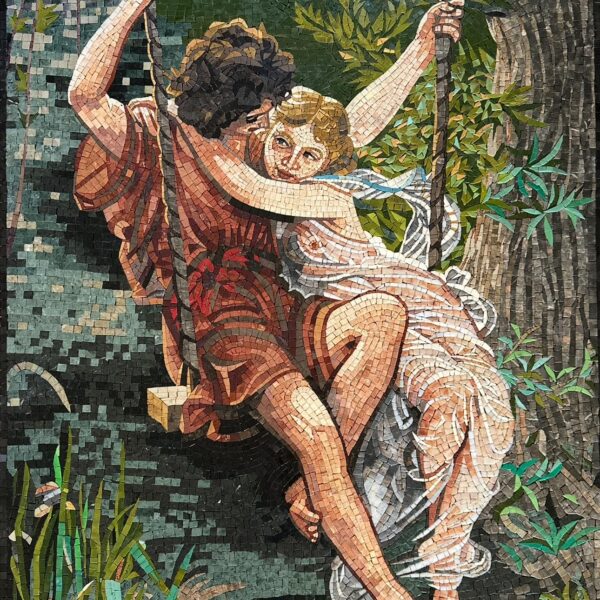 Springtime Mosaic Art Reproduction - Natural Stone & Marble, Elegant Handmade Home Decor, Romantic Masterpiece