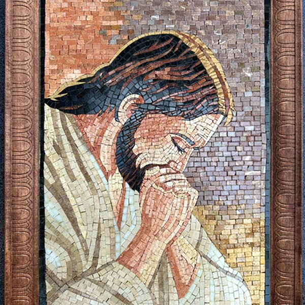 WITH FRAME Mosaic of Jesus Praying - Handmade Sacred Christian Wall Art, Religious Icon, Ready to Hang, Natural Stone