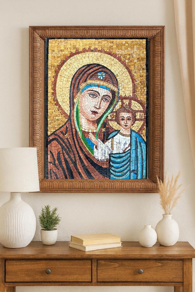 Virgin Mary & Child Jesus Mosaic FRAMED – Handmade Religious Wall Art ...