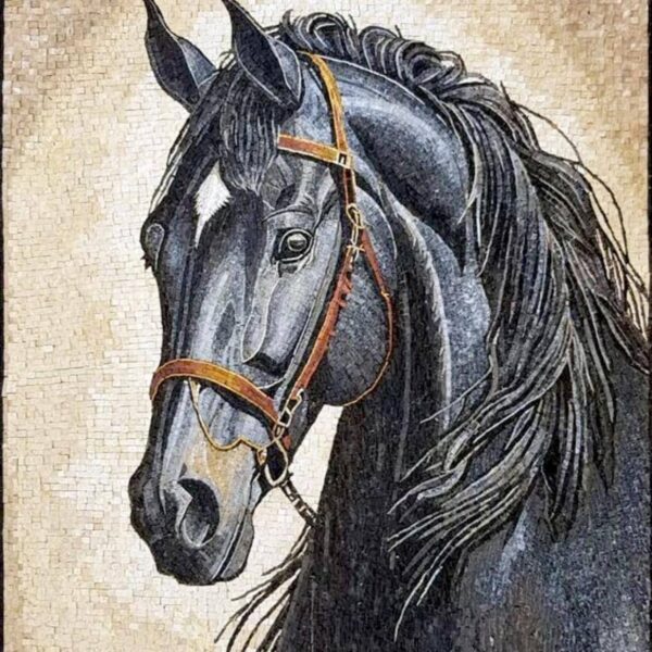Black Stallion Mosaic - Handcrafted Wall Art For Horse Lovers, Natural Stone, Luxury Equestrian Decor, Various Sizes