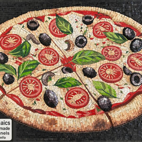 Pizza Mosaic Wall Art - Handmade Stone Mosaic, Kitchen Backsplash Decor, Italian Restaurant Art, Food-Inspired Artwork