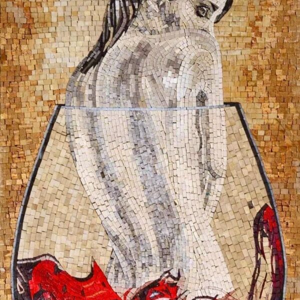 Sensual Woman in Wine Glass Mosaic - Handcrafted Wall Art from Stone & Marble, Modern Figurative Decor, Artistic Nude Design