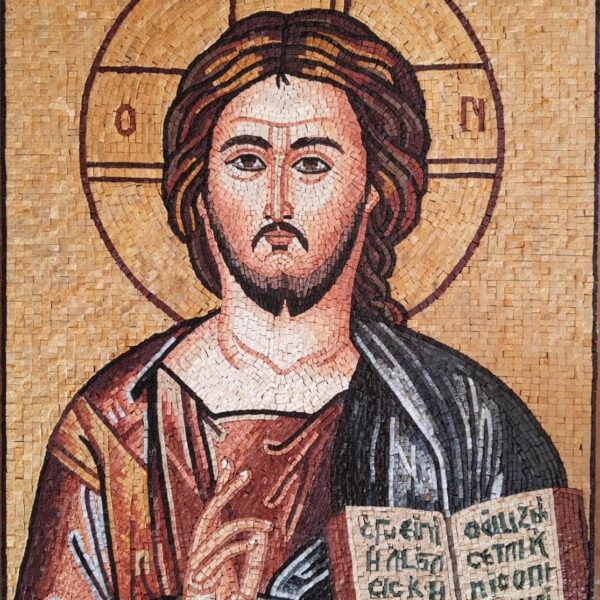 Handmade Stone Mosaic Icon of Christ Pantocrator - Byzantine Christian Wall Art - Religious Home Decor - Natural Marble & Stone Tesserae
