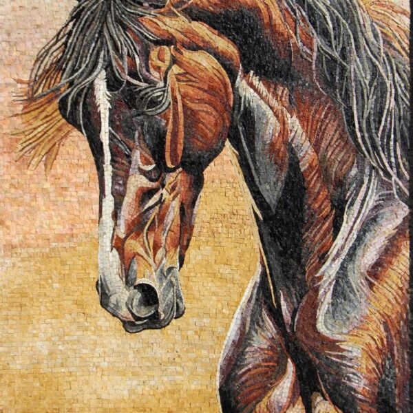 Horse Mosaic Art Panel - Handmade Stone Mosaic Brown Horse Portrait, Equestrian Wall Art, Luxury Animal Mosaic Decor, Custom Sizes