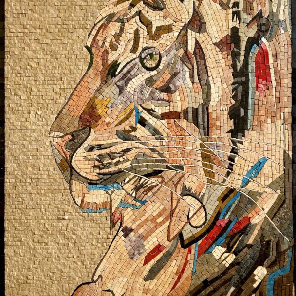 Tiger Mosaic Art – Handmade Colorful Stone Tiger Portrait, Marble Animal Mosaic, Luxury Wildlife Wall Art, Custom Sizes