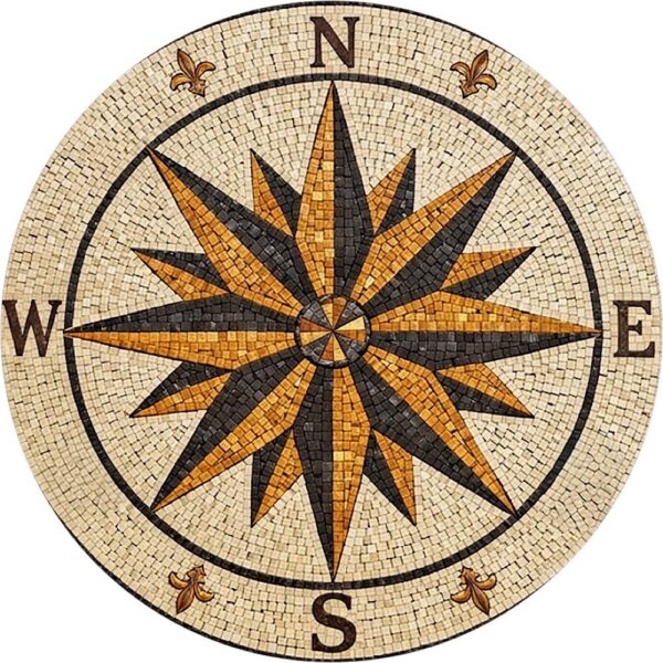 Compass Rose Mosaic - Handmade Round Floor Medallion - Mosaic Tiles - Entryway Home Decoration - Indoor/Outdoor - Custom Sizes