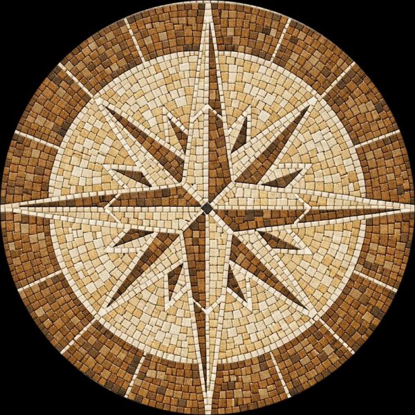 Handmade Compass Mosaic Art - Round Floor Medallion - Entrance Mosaic Tiles - Home Decoration - Indoor/Outdoor - Custom Sizes