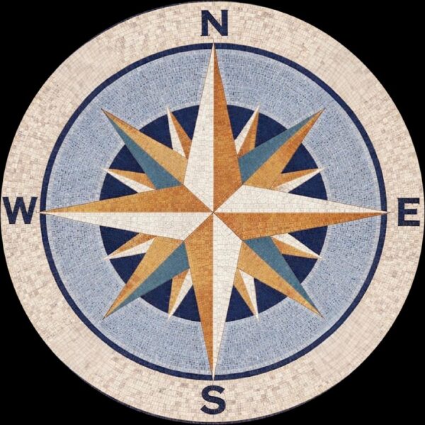 Handmade Compass Rose Mosaic Design - Nautical Round Floor Medallion - Mosaic Tile Art - Home Decoration - Indoor/Outdoor - Custom Sizes