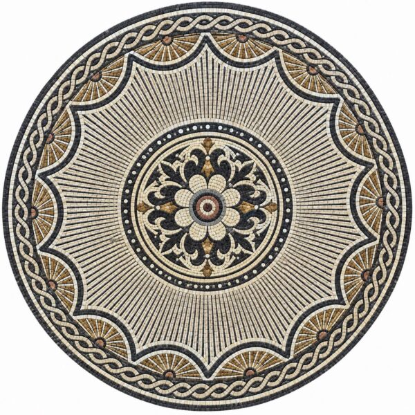 Large Round Stone Mosaic Medallion | Handmade Marble Floor Inlay | Luxury Roman & Mediterranean Mosaic Art | Custom Mosaic Tile Rug