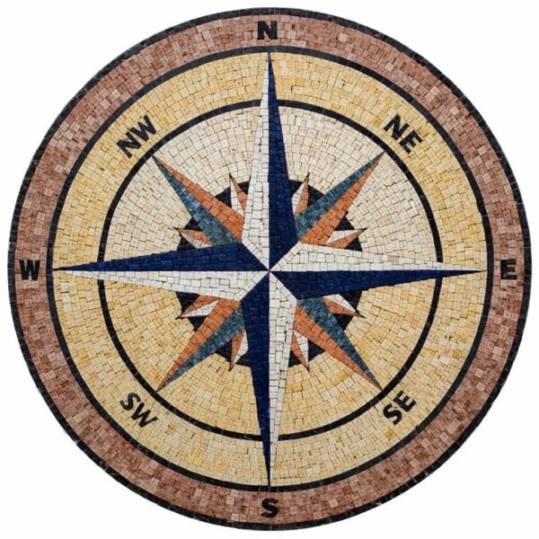 Handmade Compass Rose Mosaic - Nautical Round Floor Medallion - Mosaic Tiles - Home Decoration - Indoor/Outdoor - Custom Sizes