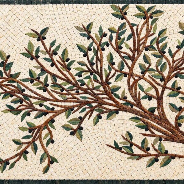 Olive Branch Mosaic - Natural Stone Wall Art - Handmade Tile Art - Custom Size - Artwork for Home Decor - Indoor/Outdoor - Backsplash