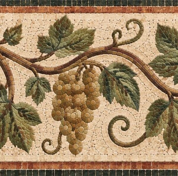 Tuscan Grapevine Mosaic Backsplash - Grape Vine Stone Mosaic Wall Art, Italian Vineyard Kitchen Decor, Handmade Panel, Custom Sizes