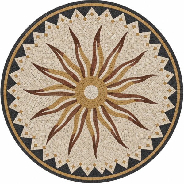Handmade Sun Mosaic Medallion - Round Floor Inlay - Natural Stone Tiles - Home Decoration - Indoor/Outdoor - Custom Sizes