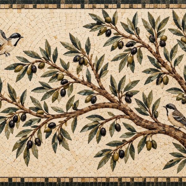 Handmade Olive Branch Mosaic - Natural Stone Wall Art - Tile Art - Custom Size - Artwork for Home Decor - Indoor/Outdoor - Backsplash